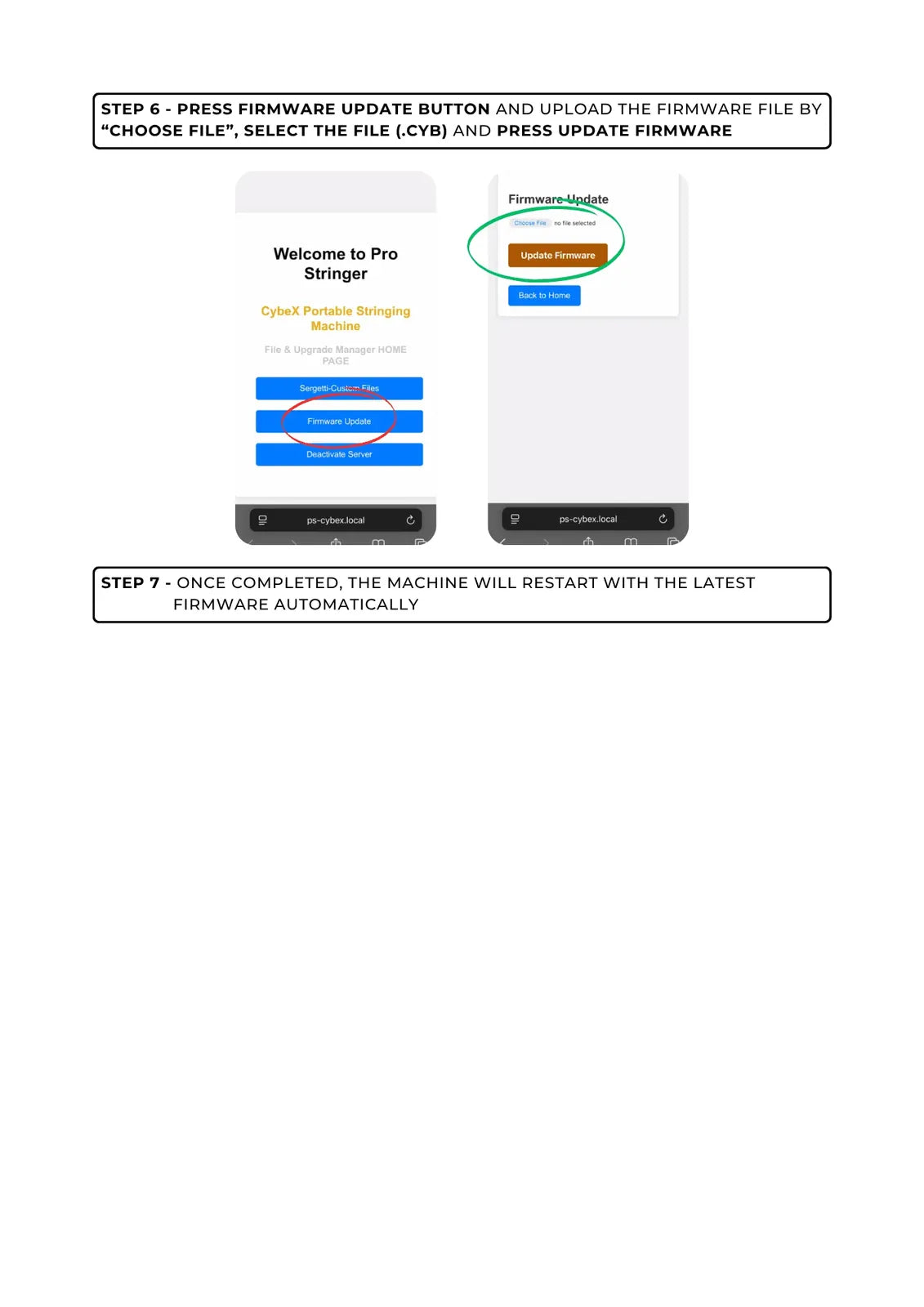 Upload the firmware file through the CybeX web portal.