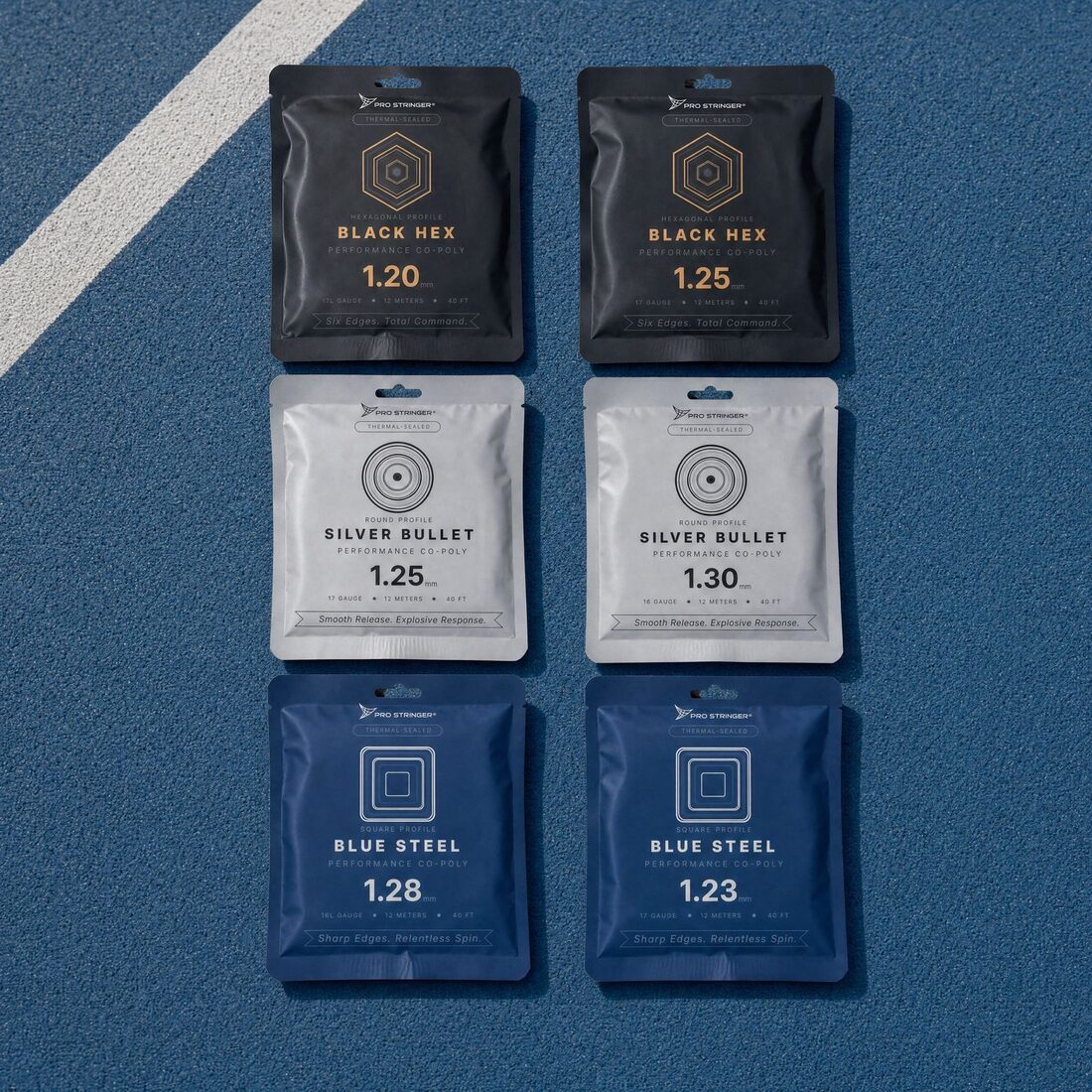Pro Stringer Mixed string sampler — six sets of Blue Steel, Silver Bullet and Black Hex