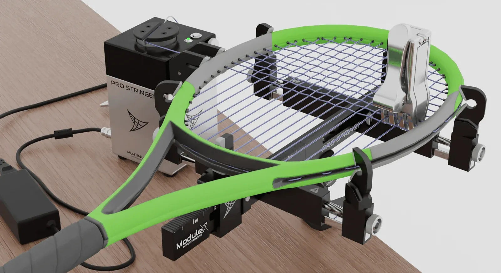 Racquet on ModuleX with the Platinum 3.0 tensioning the strings