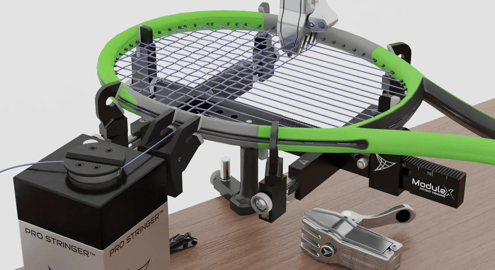 Stringing a tennis racquet on the Pro Stringer Platinum 3.0 with Claws clamps